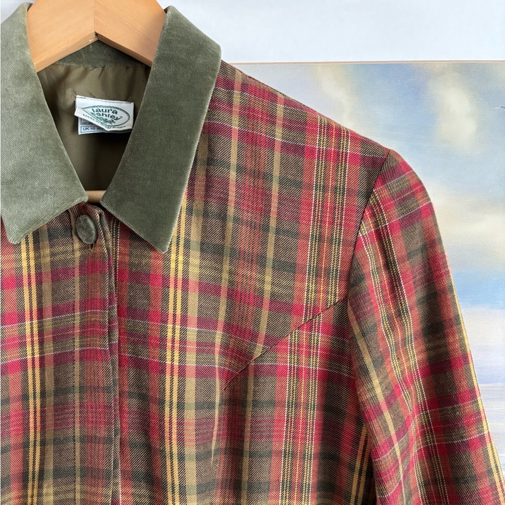 Vintage 1970s/80s Laura Ashley Wool Blend Red Green Plaid Tartan Dress - Picture 2 of 12